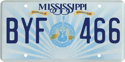 MS license plate BYF466
