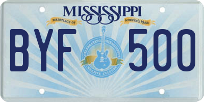 MS license plate BYF500