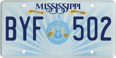 MS license plate BYF502
