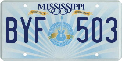 MS license plate BYF503