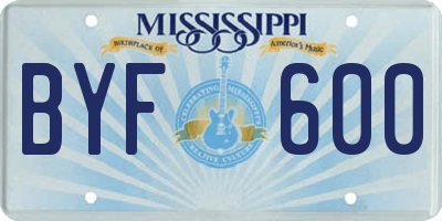 MS license plate BYF600