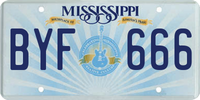 MS license plate BYF666