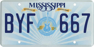 MS license plate BYF667