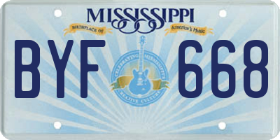 MS license plate BYF668