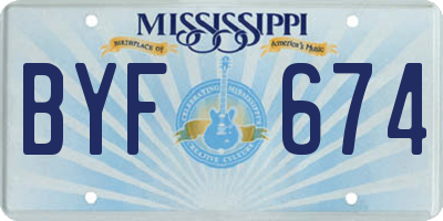 MS license plate BYF674