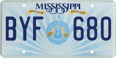 MS license plate BYF680