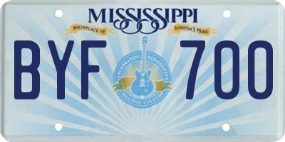 MS license plate BYF700