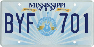 MS license plate BYF701