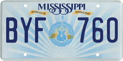 MS license plate BYF760