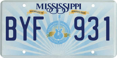 MS license plate BYF931