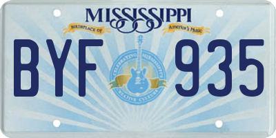 MS license plate BYF935