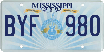 MS license plate BYF980