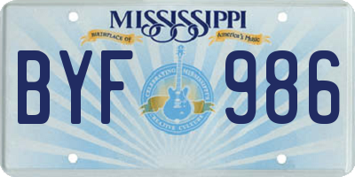 MS license plate BYF986