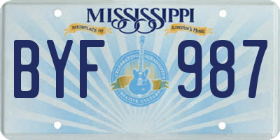 MS license plate BYF987