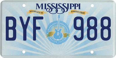 MS license plate BYF988