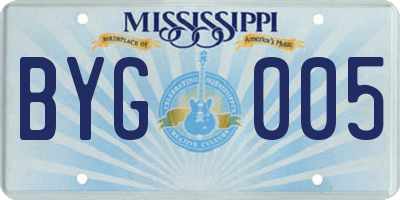 MS license plate BYG005