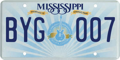 MS license plate BYG007
