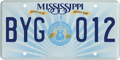 MS license plate BYG012