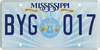 MS license plate BYG017