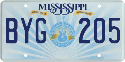 MS license plate BYG205