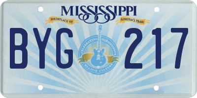 MS license plate BYG217