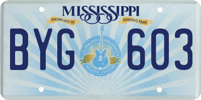 MS license plate BYG603