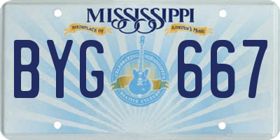 MS license plate BYG667