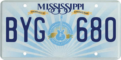 MS license plate BYG680
