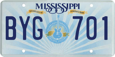 MS license plate BYG701