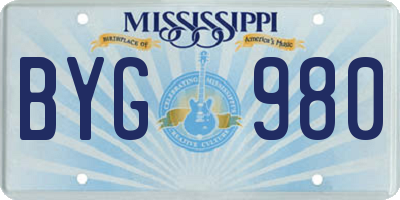 MS license plate BYG980