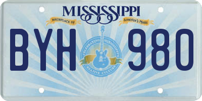 MS license plate BYH980