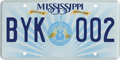 MS license plate BYK002
