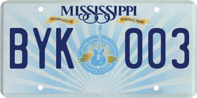 MS license plate BYK003