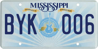MS license plate BYK006