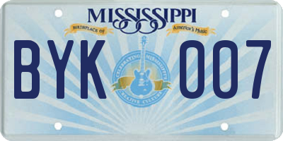 MS license plate BYK007