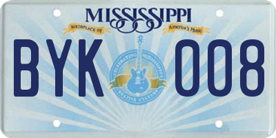 MS license plate BYK008