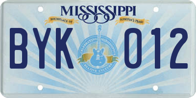 MS license plate BYK012