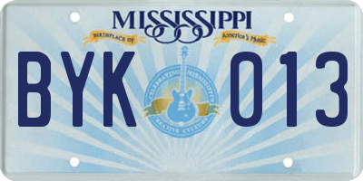 MS license plate BYK013