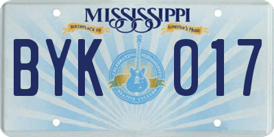 MS license plate BYK017
