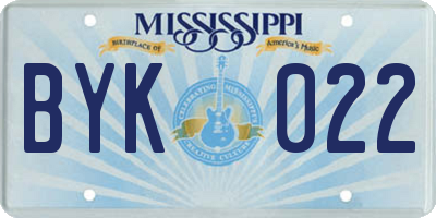 MS license plate BYK022