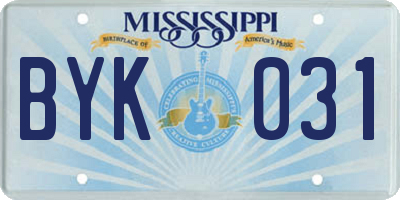 MS license plate BYK031
