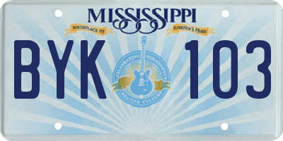 MS license plate BYK103