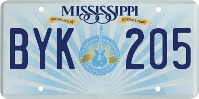 MS license plate BYK205