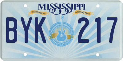 MS license plate BYK217