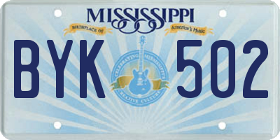 MS license plate BYK502