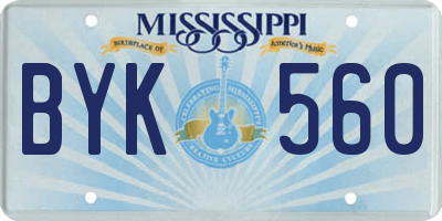MS license plate BYK560