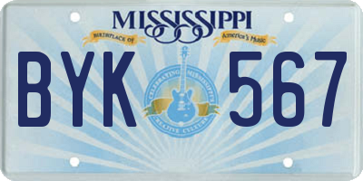MS license plate BYK567