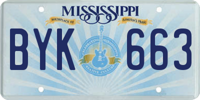 MS license plate BYK663