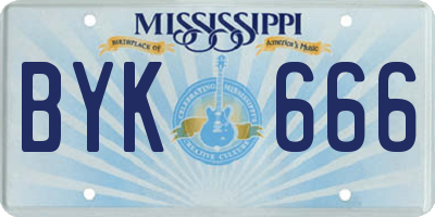MS license plate BYK666