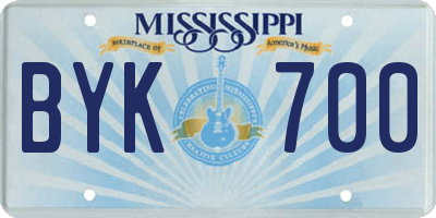 MS license plate BYK700